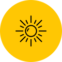 Icône soleil noir sur fond jaune